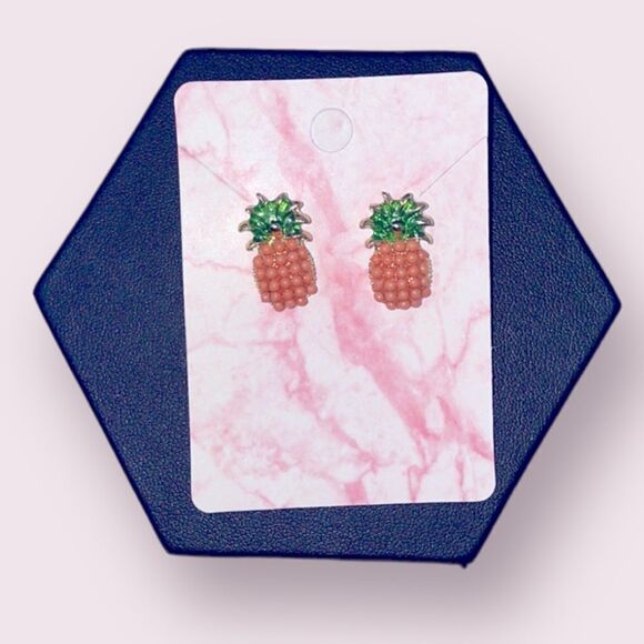 Orange Coral Pineapple Post Studs Earrings - Picture 4 of 7